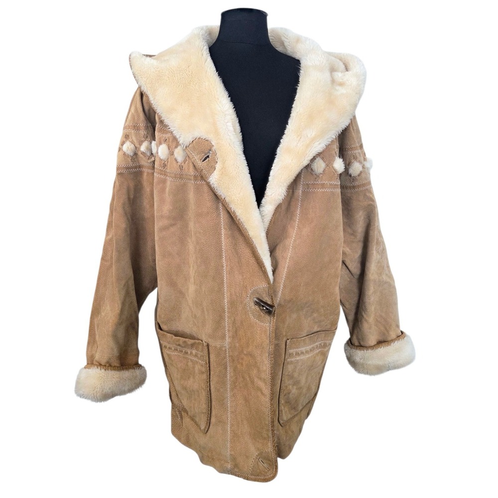Vintage Venezia Leathers 18/20 Long Suede Leather & Faux Sherpa Lined‎ Coat XL